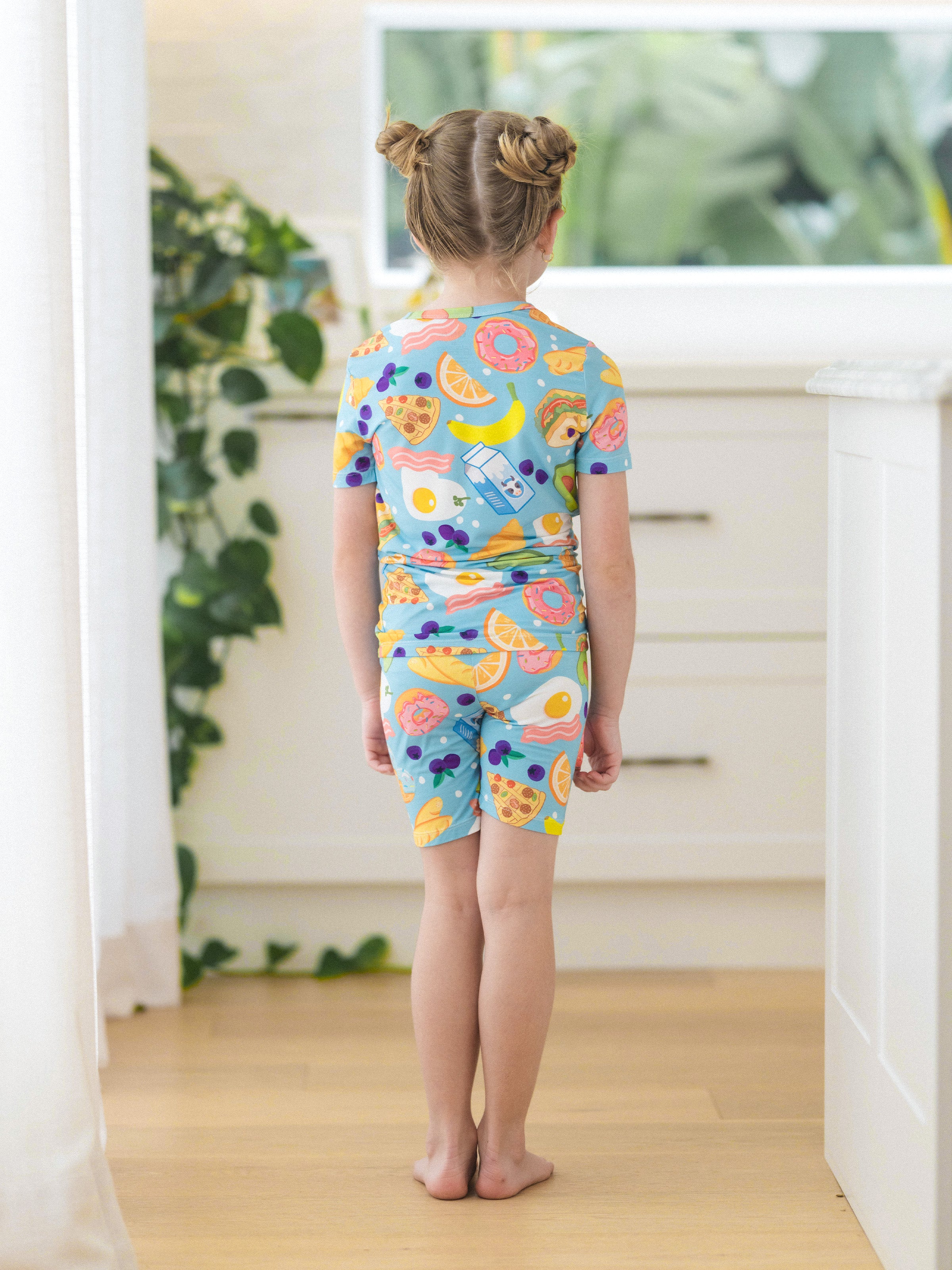 Family Matching Bamboo Pajamas Soft Bamboo Viscose PJs for Men Women Kids Toddler, Fun Food & Fruit Print Short-sleeve Sleepwear Blue