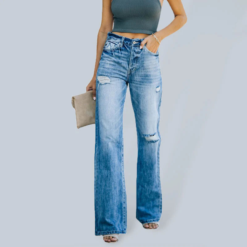 👖 Trendy High-Waist Ripped Wide Leg Jeans – Casual & Chic Denim Pants for Women 💙