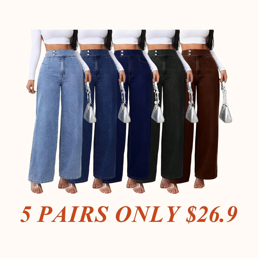 Women's vintage elegant high-waisted wide-leg jeans