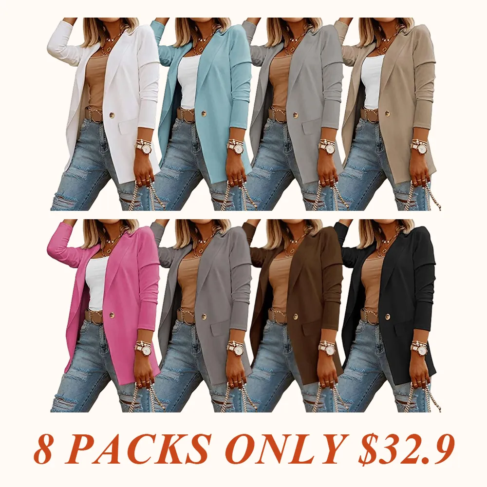 Womens Casual Long Sleeve Blazers Solid Color Knit Blazer Work Office Open Front/Button Down Blazer Jacket