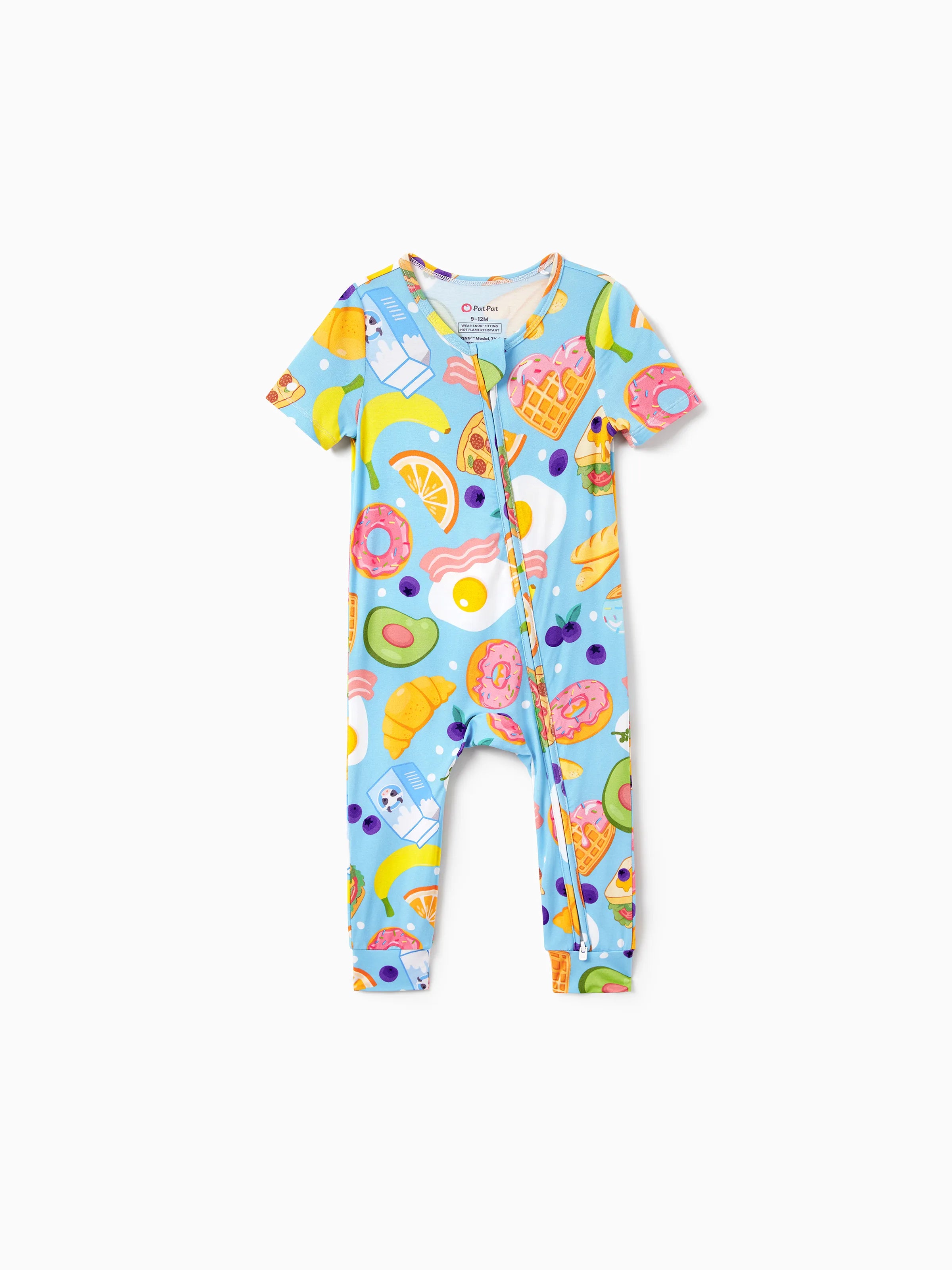 Family Matching Bamboo Pajamas Soft Bamboo Viscose PJs for Men Women Kids Toddler, Fun Food & Fruit Print Short-sleeve Sleepwear Blue