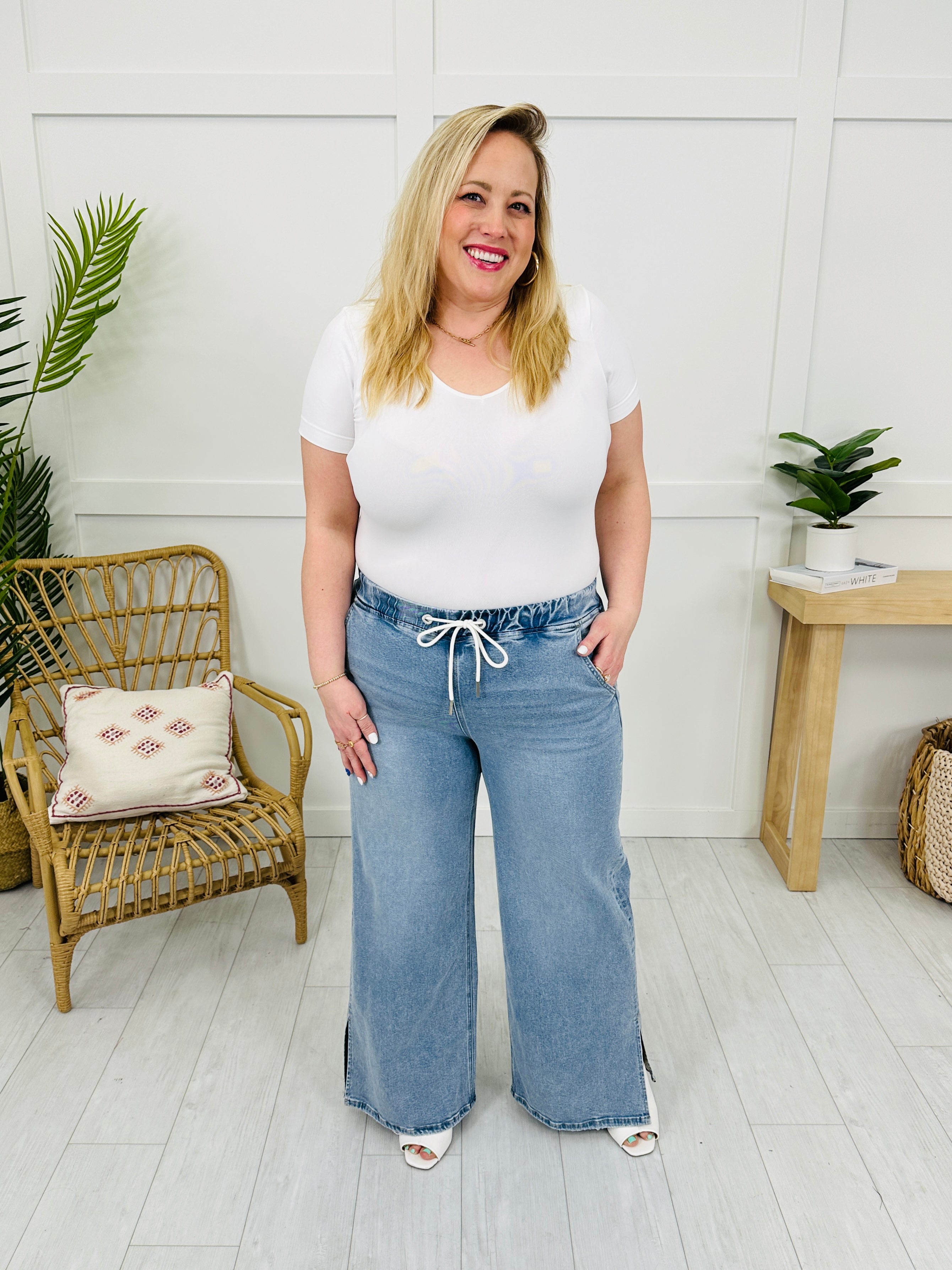 Lovervet Simple As That Drawstring Wide Leg Jeans