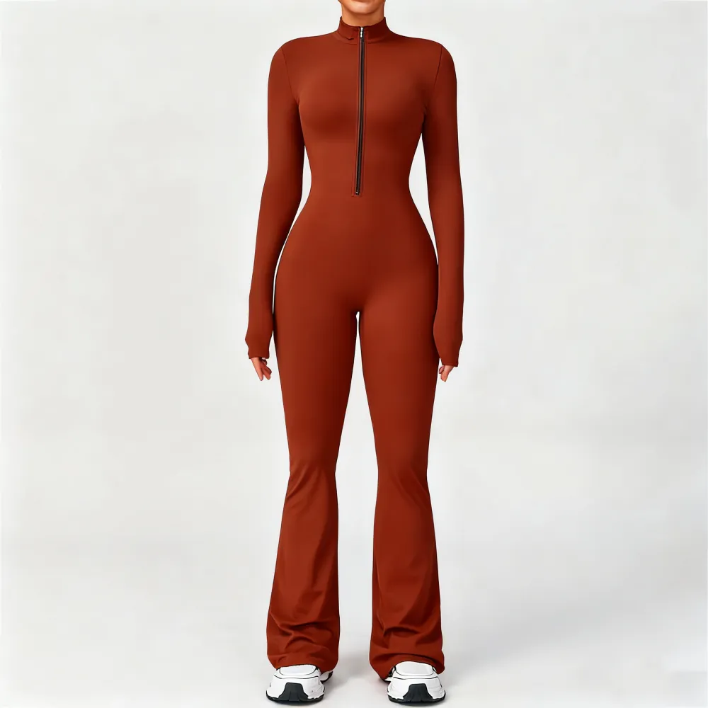 Women's Long Sleeve Flared Sports Jumpsuit