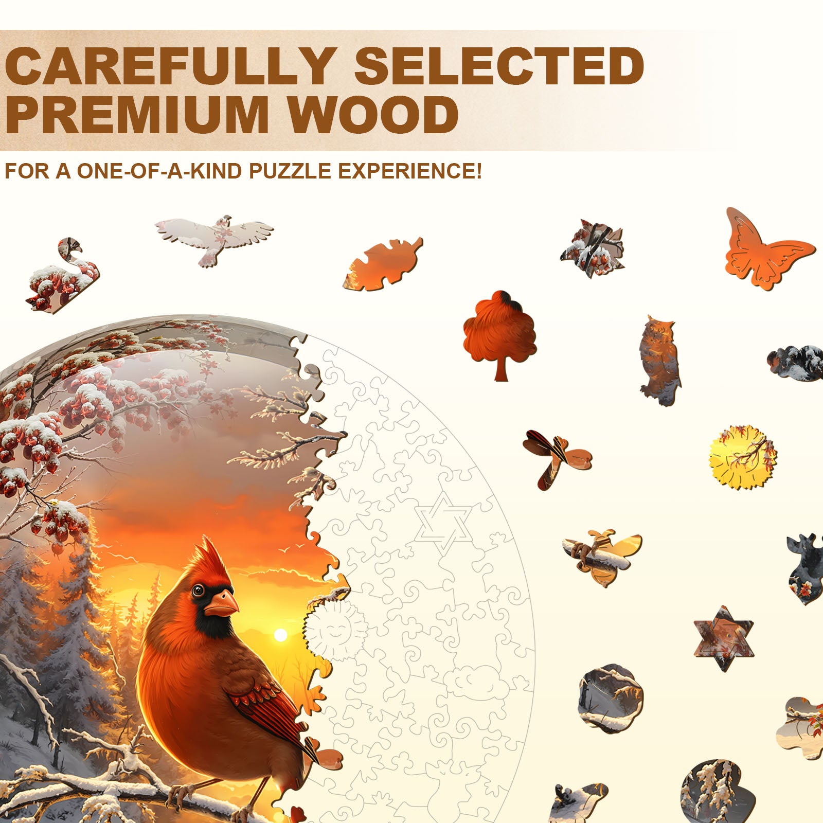 Snow Cardinal Wooden Jigsaw Puzzle