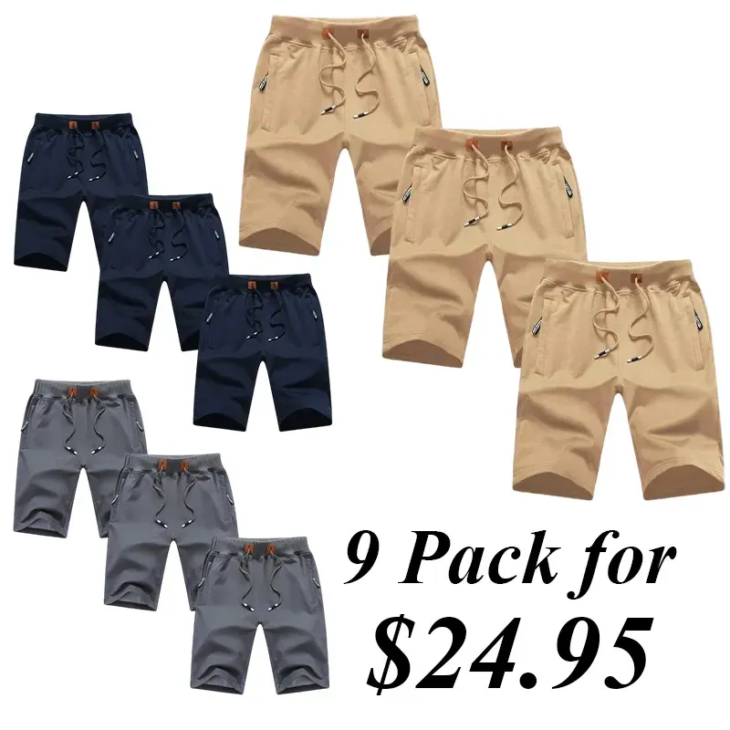 9PACK-Men'S Summer Casual Shorts With Zipper Pockets