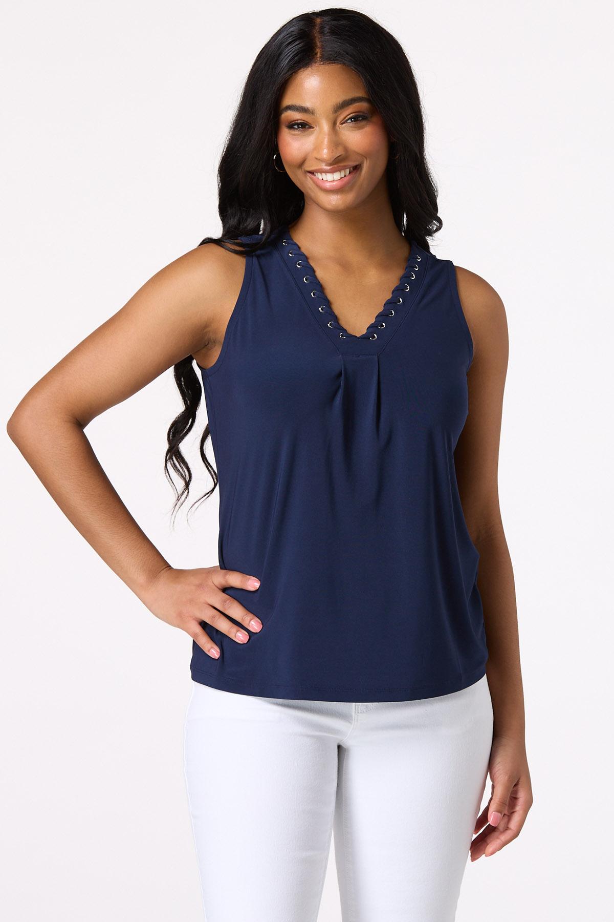 Navy Laced Neckline Tank