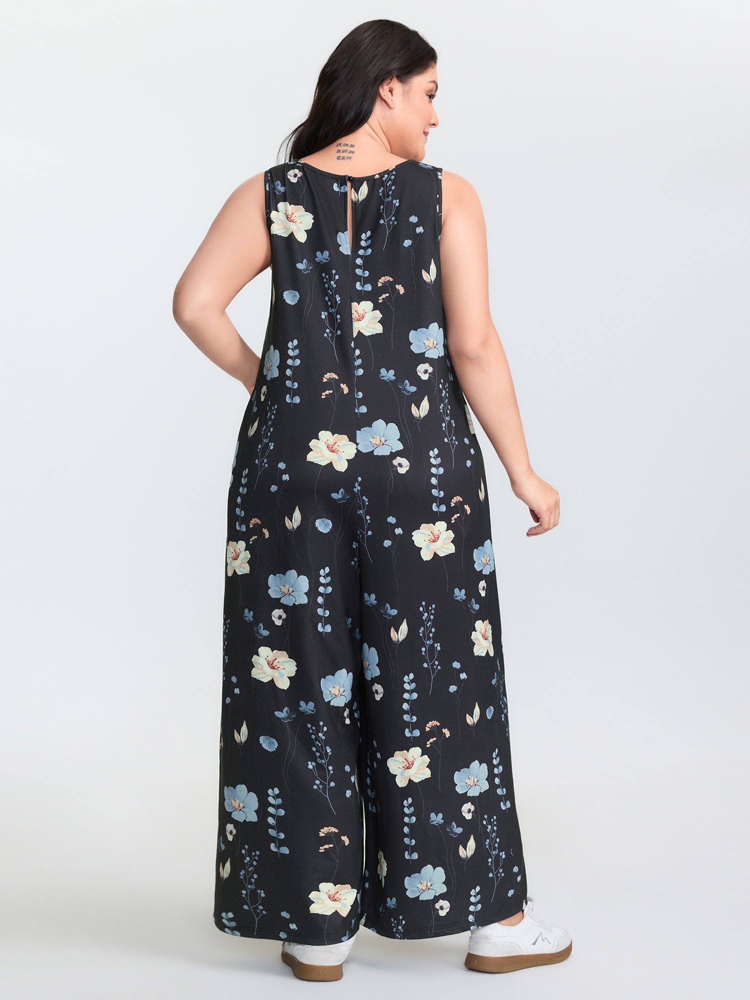 Stretchy Floral Print V-Neck Jumpsuit