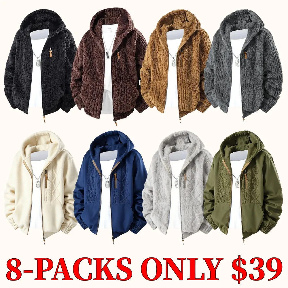 Men's warm faux shearling hooded jacket