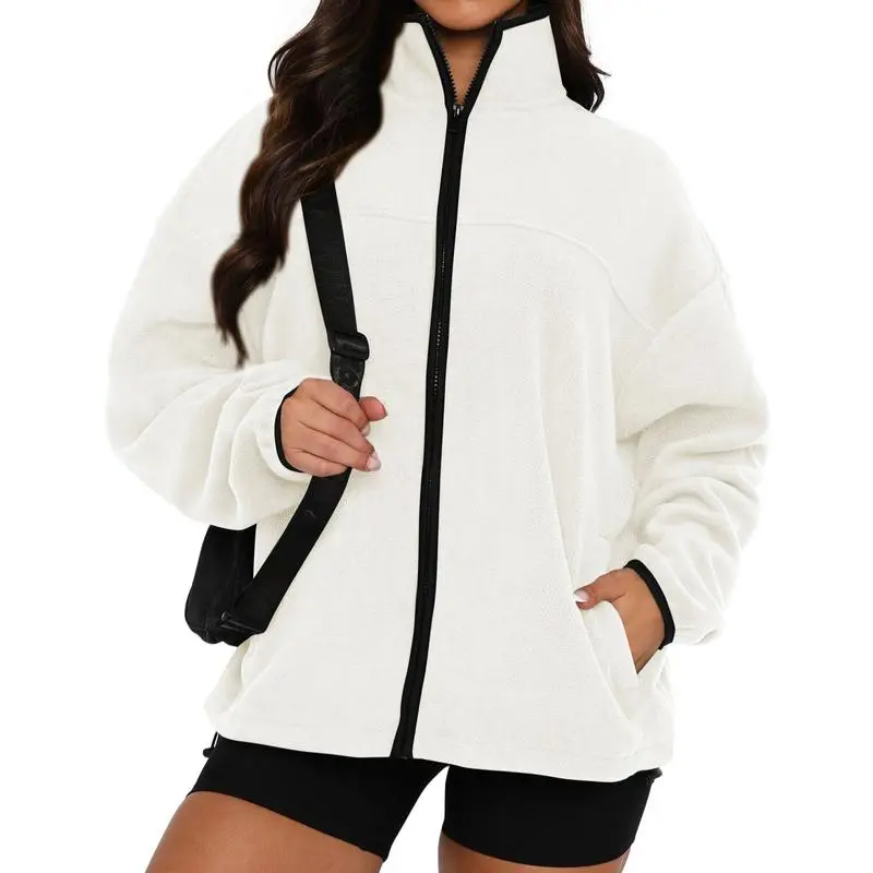Women's Zip Up Baggy Basic Fleece Jacket