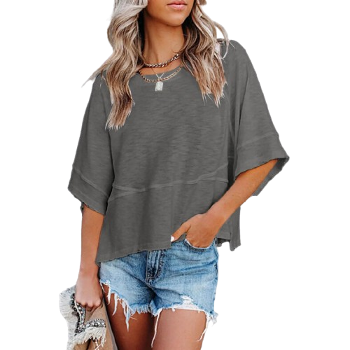 (Special Offer) Women's Summer Casual Round-Neck Batwing Sleeve T-Shirt — Solid Color, Loose Fit