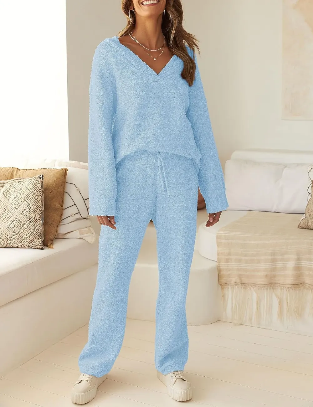 Women's Lounge Sets 2025 Fall Fashion 2 Piece Outfits Sweater Pajama Set