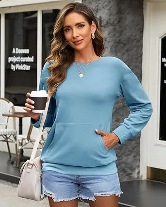 Women's Crewneck Hoodless Sweatshirt Hoodless Sweatshirt with Kangaroo Pocket Fleece Long Sleeve