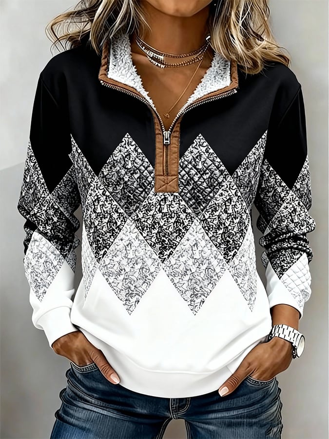 Women'S Casual Color-Block Printed Pullover Sweatshirt