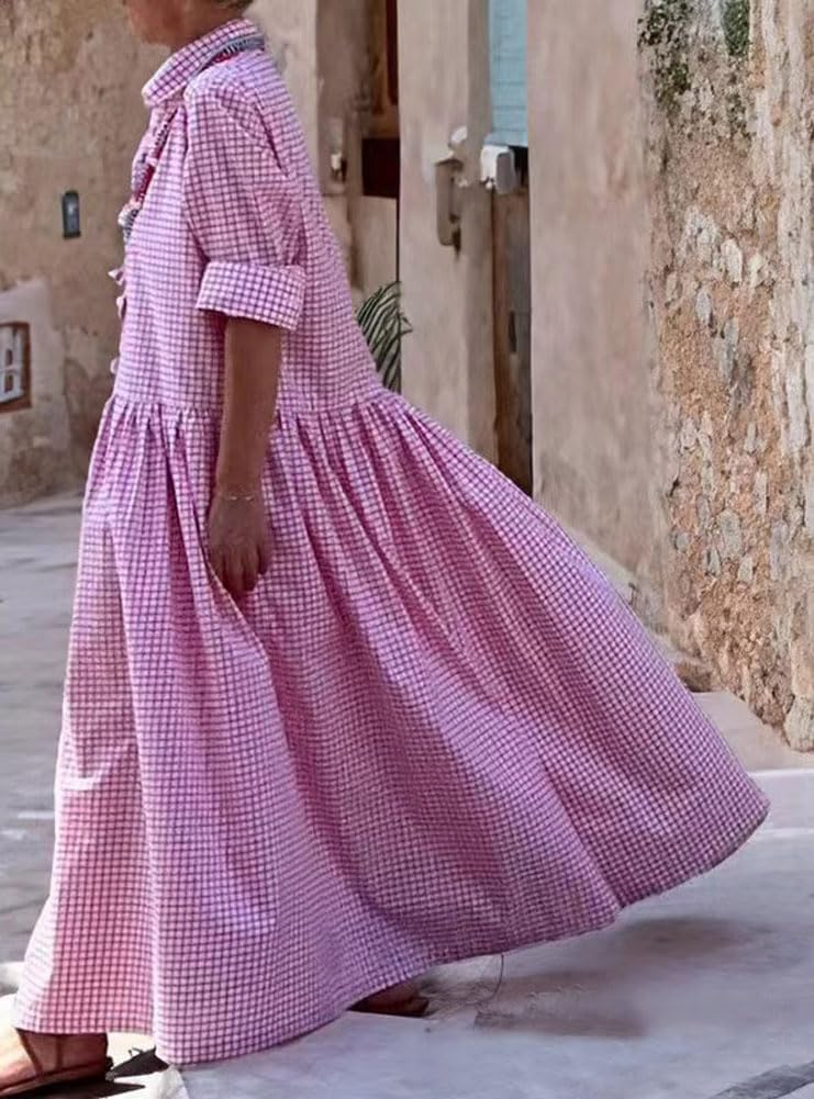 Women's Retro Plaid Button Down Maxi Shirt Dress(Buy 2 Free Shipping)