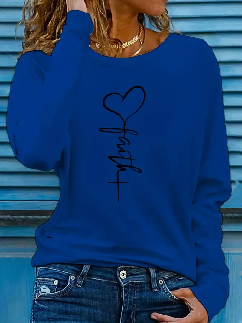 Soft Polyester Women's Casual Long Sleeve Crew Neck T-Shirt