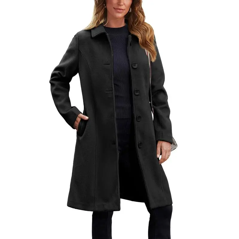 Women's Faux Wool Peacoat Single Breasted Notched Collar Trench Coat