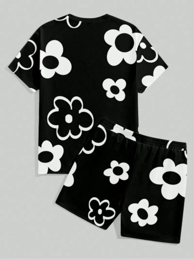 Men’s 3D Printed Fitted Short Sleeve & Shorts Summer Set