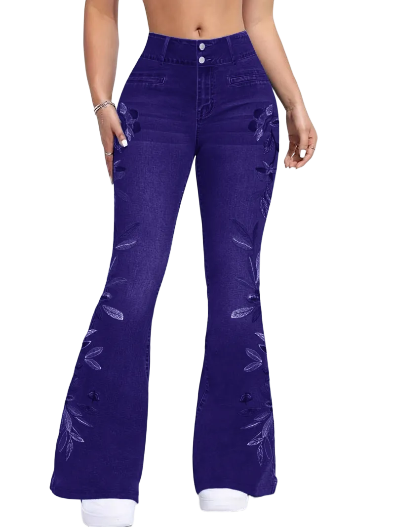 Women's denim printed flared pants