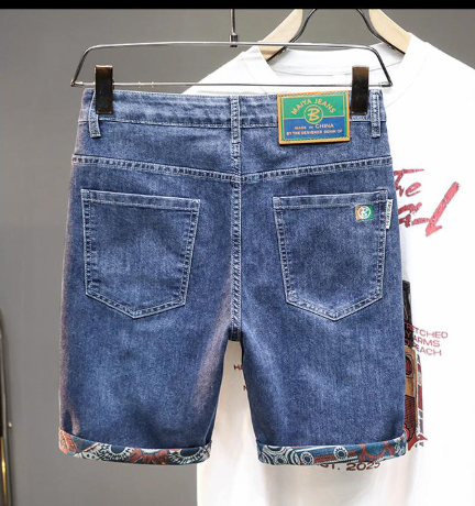 Men's Summer Thin Five-Point Pants Elastic Loose Printed Denim Pants