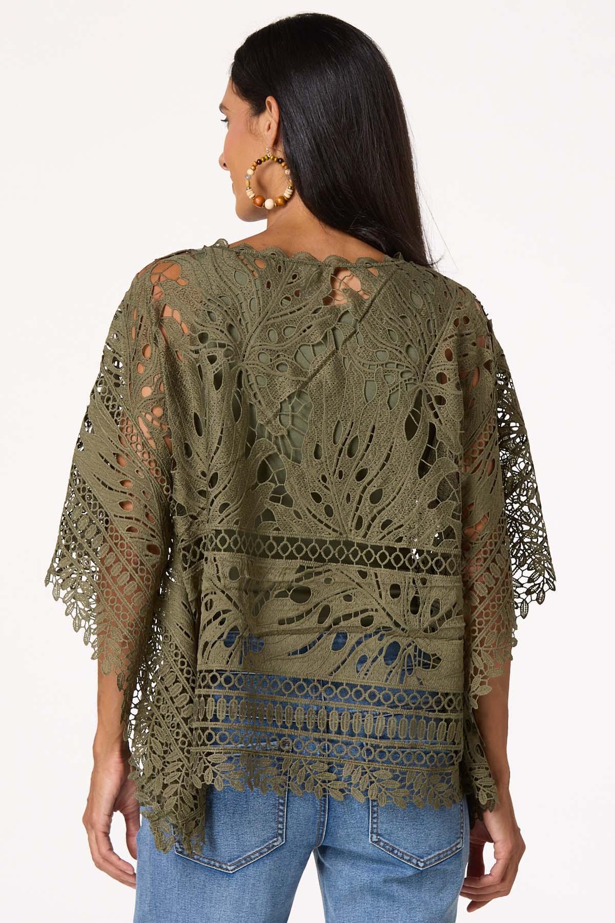 Green Leaf Crochet Popover Top
