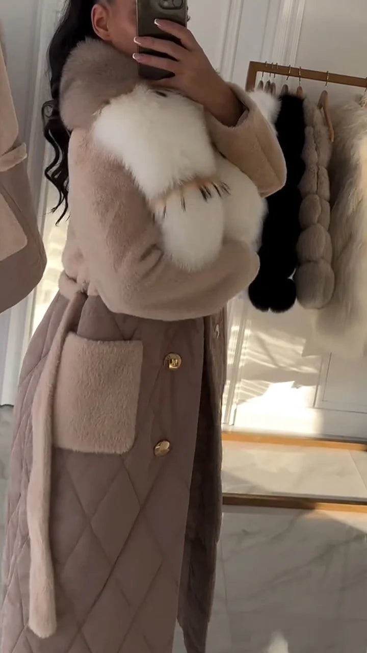 Women Fur Collar Patchwork Casual Coat