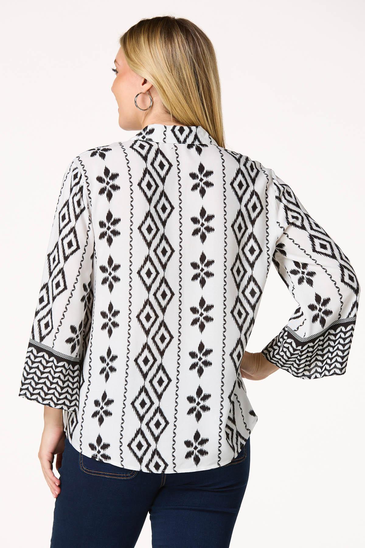 Black White Border Print Top
