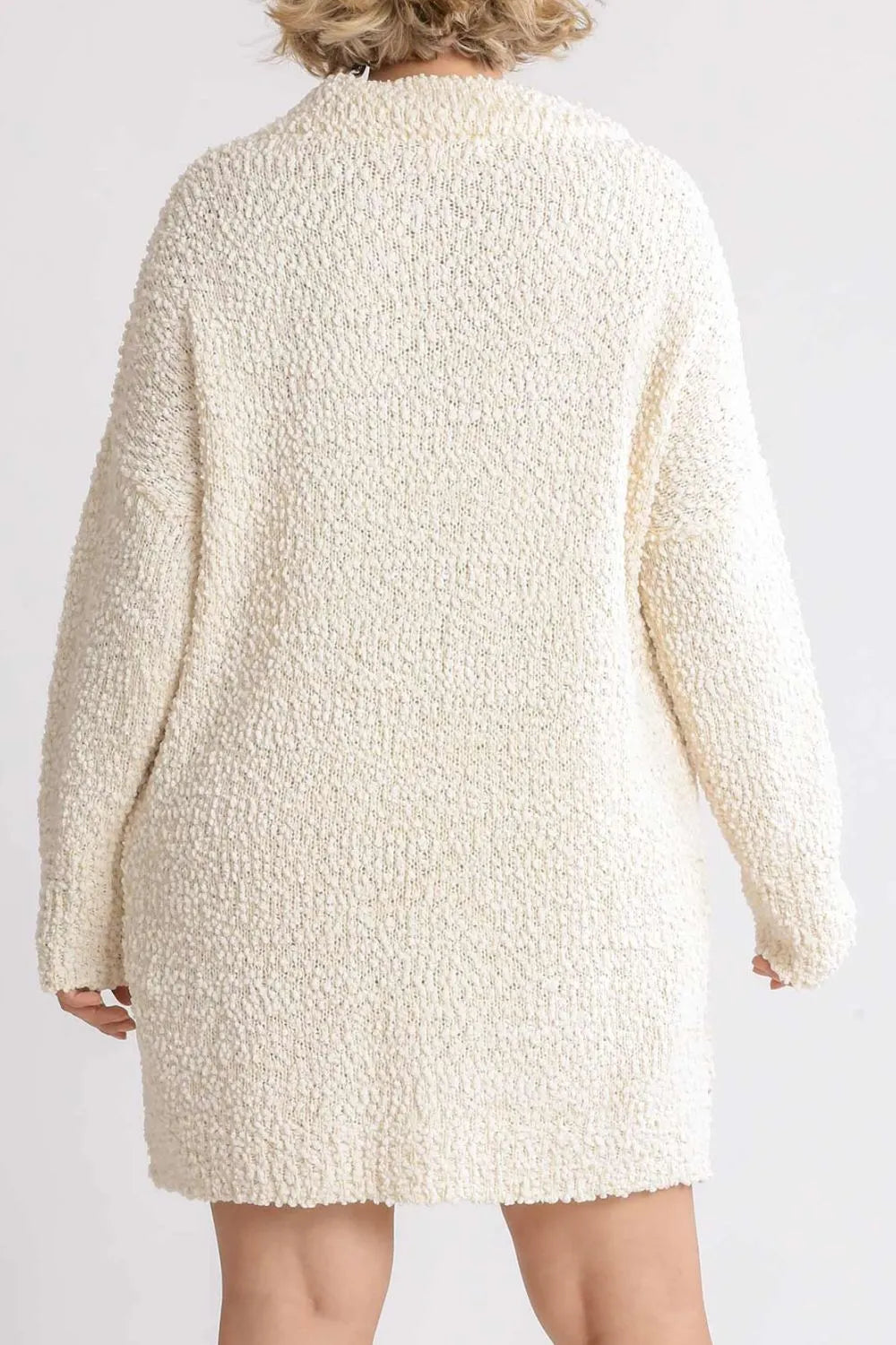 Full Size High Low Long Sleeve Boucle Sweater Dress Plus Size