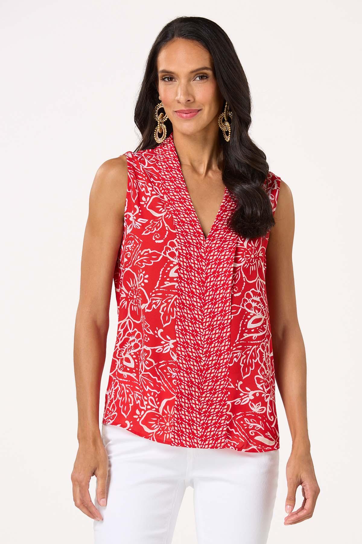Red Border Floral Tank