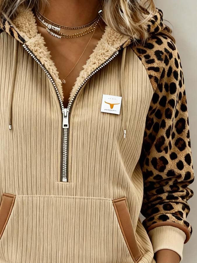 Women'S Casual Color Block Printed Hooded Sweatshirt