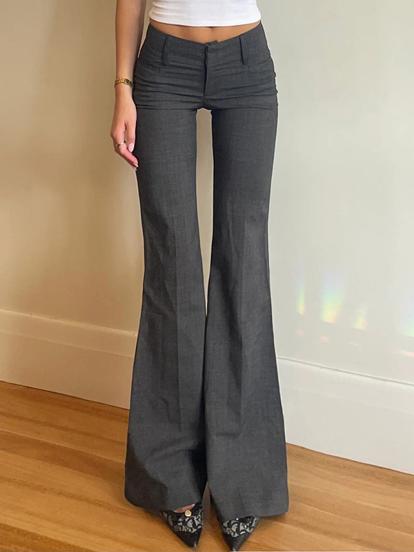 Solid Color Low Waist Flared Suit Pants