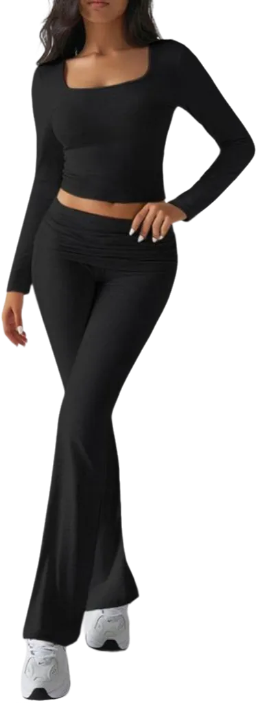 Women's Neck Crop Top & Flare Pants Sets (Just $3 a set!)