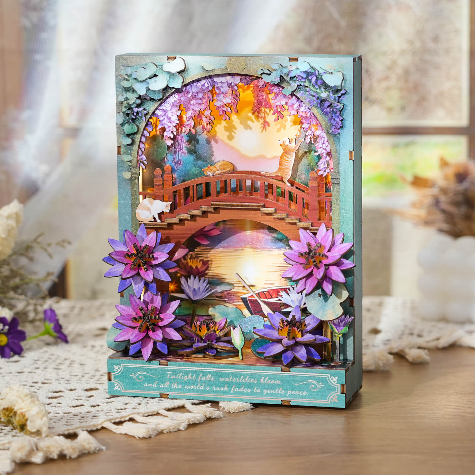 Twilight Lotus – DIY Wooden Painting, 3D Puzzle Craft Kit