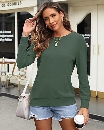 Women's Crewneck Hoodless Sweatshirt Hoodless Sweatshirt with Kangaroo Pocket Fleece Long Sleeve