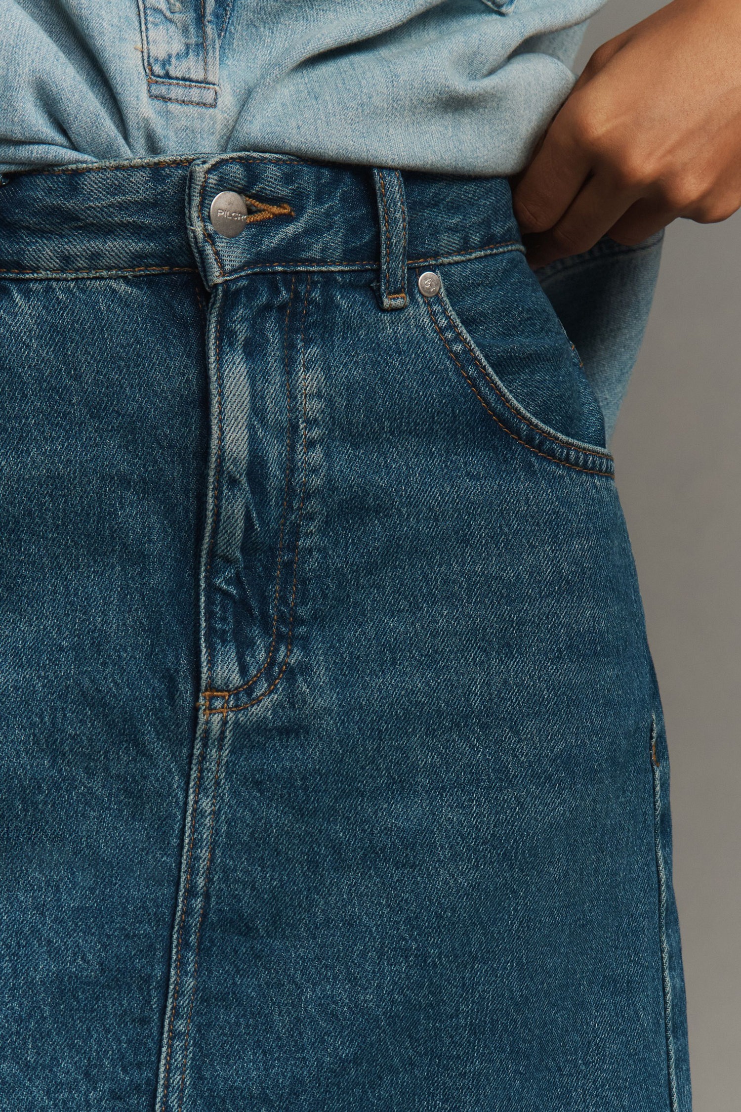 Denim Front-Slit Maxi Skirt