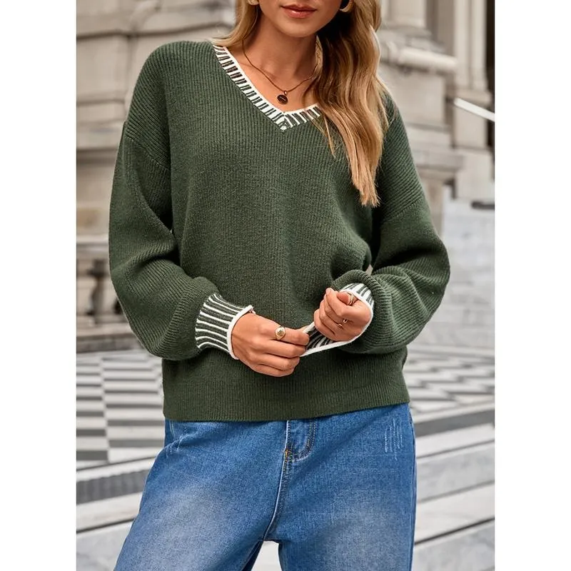 Womens Sweaters Long Sleeve V neck Warm Pullover Knit Tops