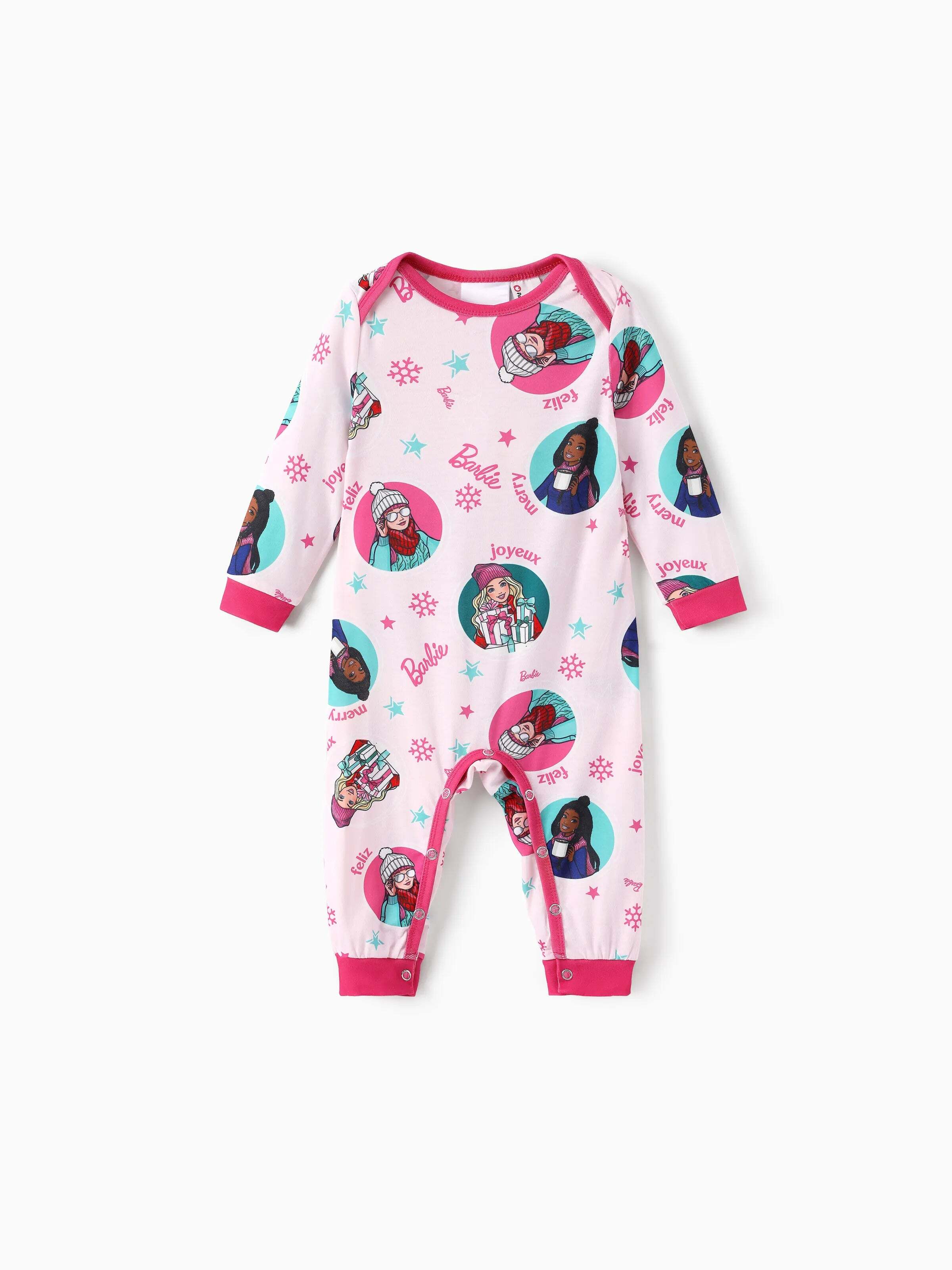 Barbie Christmas Matching Family Snowflake Pajamas Set with Christmas Socks Pink