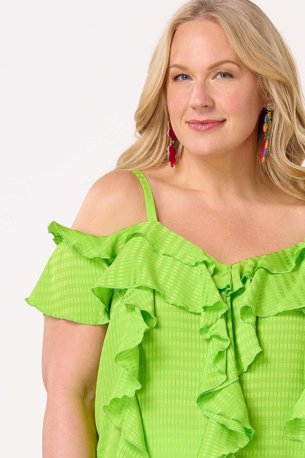 Plus Size Lime Ruffled Check Tank