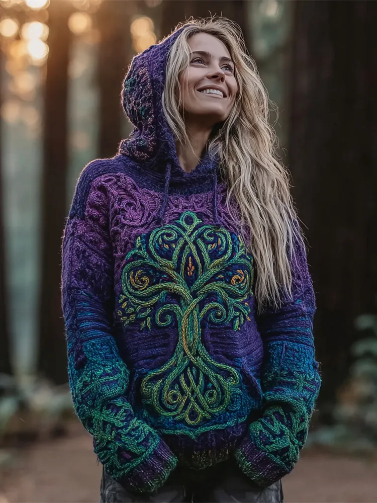 Viking Gradient Tree Of Life Women's Knit Hoodie