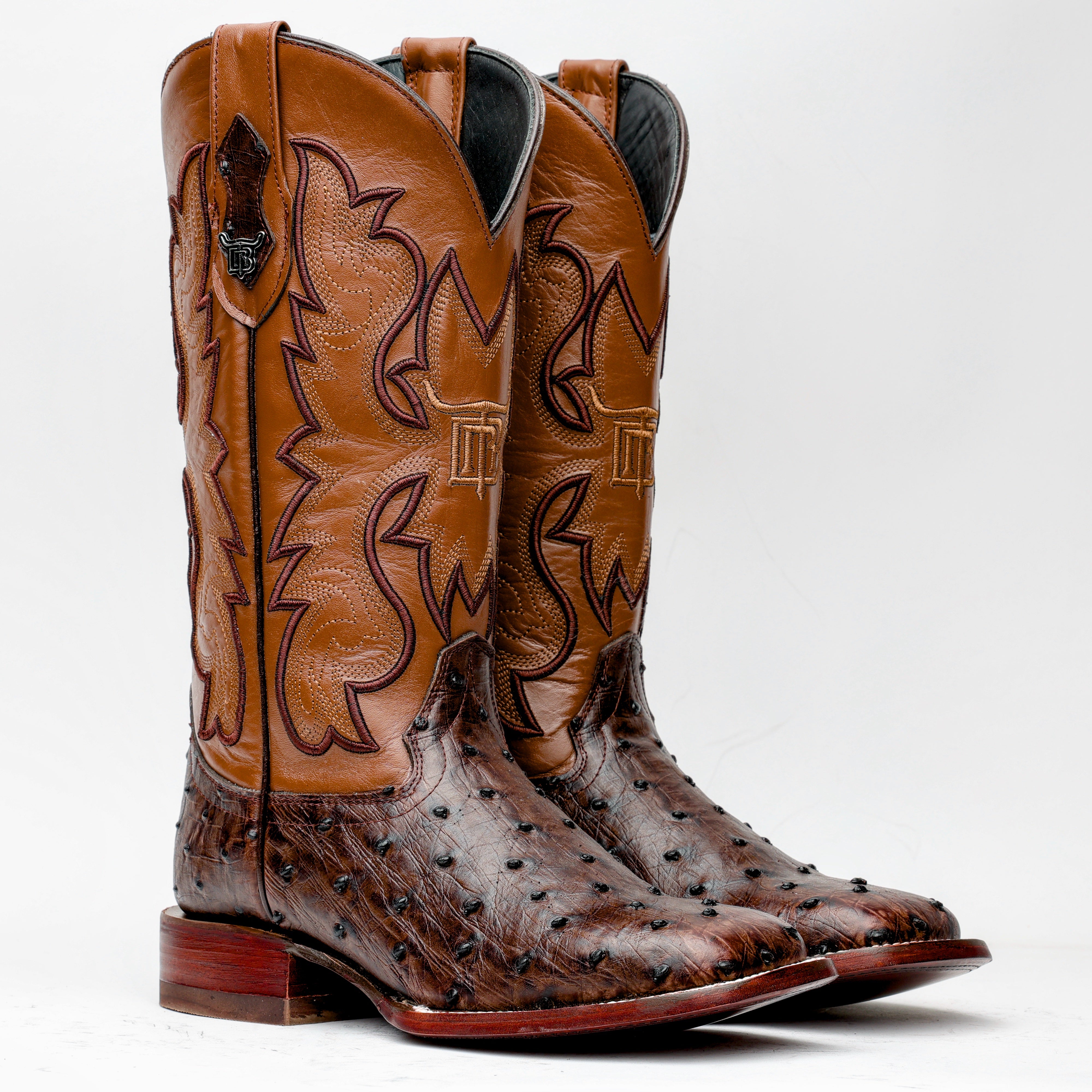Brown Ostrich Leather Boots - Square Toe