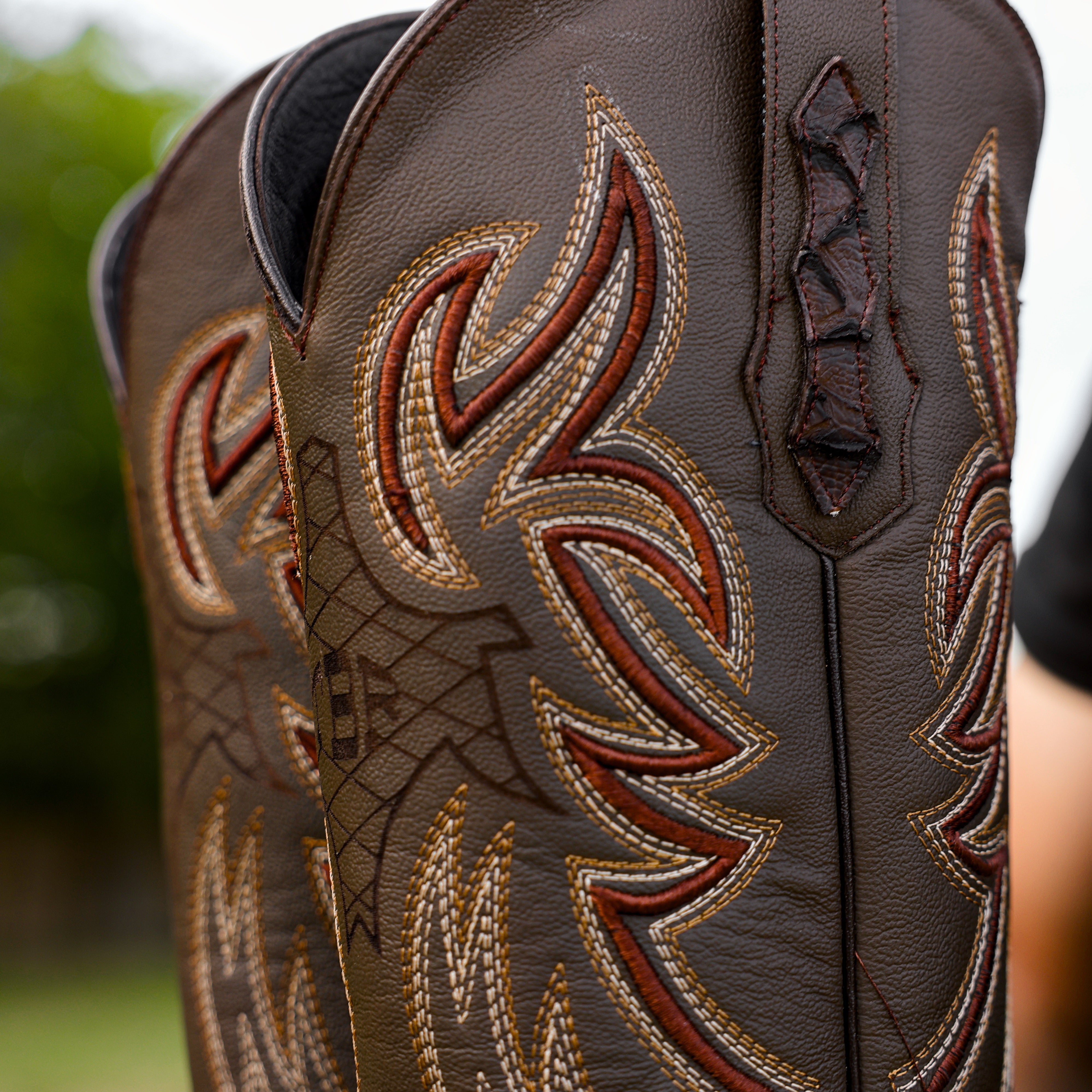 Chocolate Brown Python Leather Boots - Square Toe