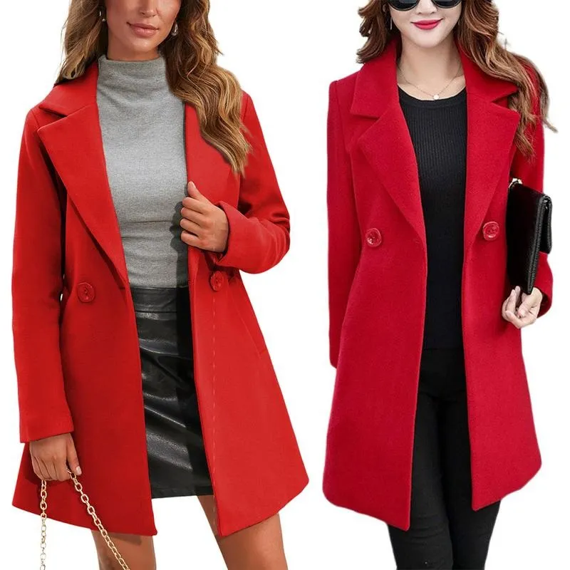 Women Winter Wool Blend Camel Mid-Long Coat