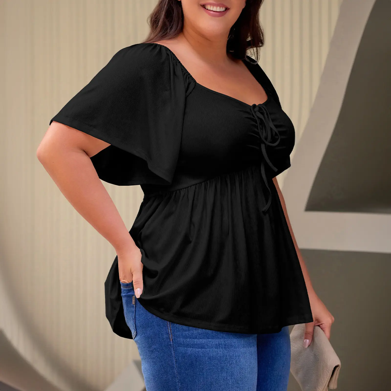 ⏰8 PACKS Women's Plus Size Sweetheart Neck Short Sleeve Shirred Peplum Blouse Tops Shirts(1X-5X)
