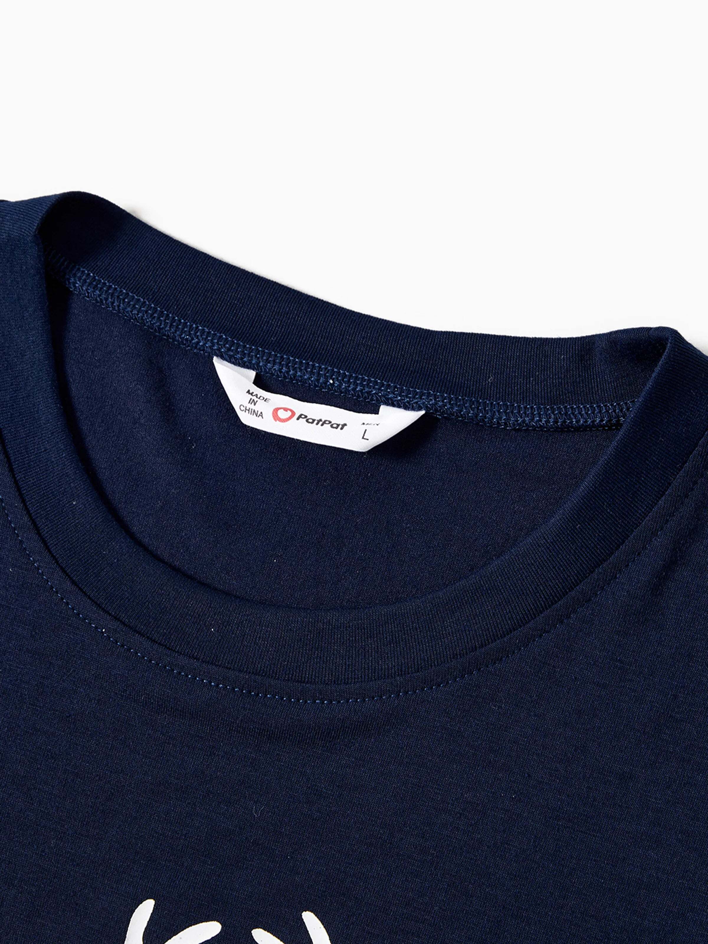 Christmas Reindeer Print Glow in the Dark Family Matching Pajamas Sets with Christmas Socks Deep Blue