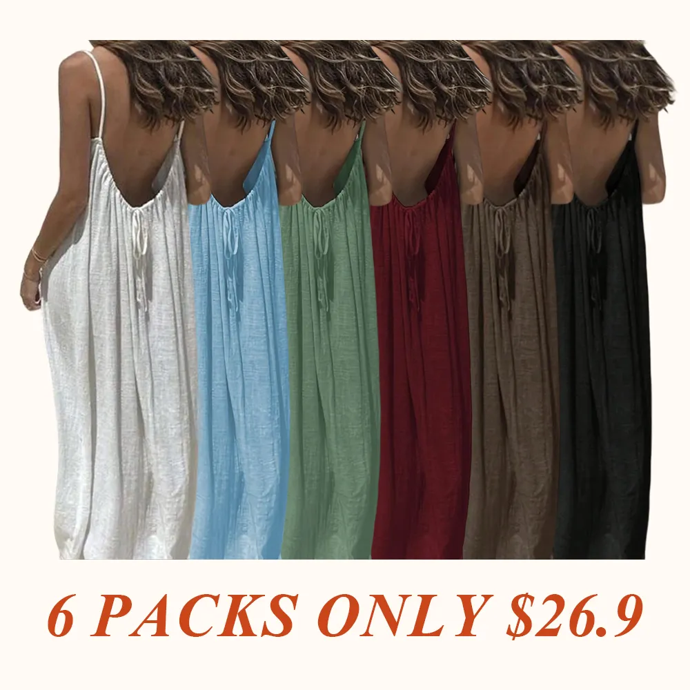 Women's Solid Color Backless Cami Dress, Casual Sleeveless Dress for Summer