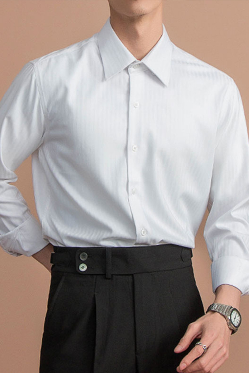 Men's Business Casual Classic Solid Color Dark Pattern Stand Collar Shirt