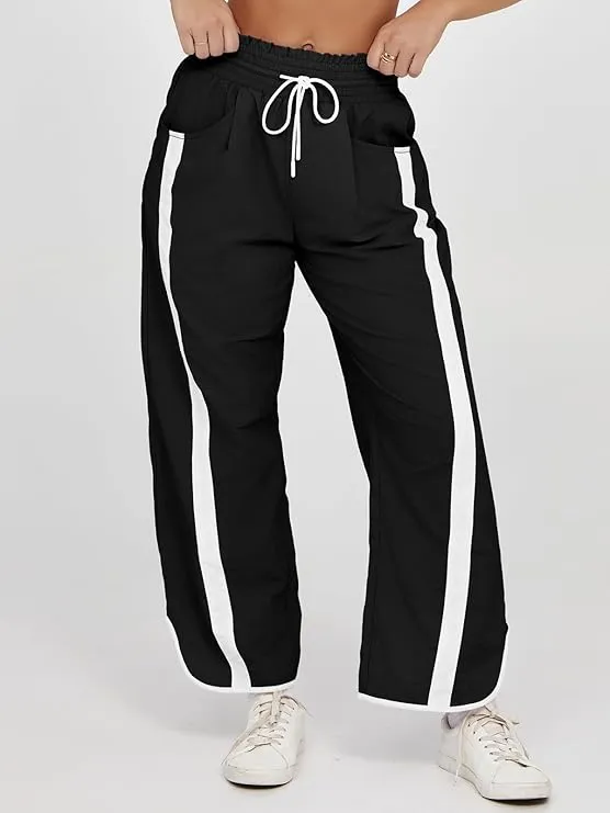 Women's Relaxed Wide-Leg Pants Color-Blocked Athletic Pants