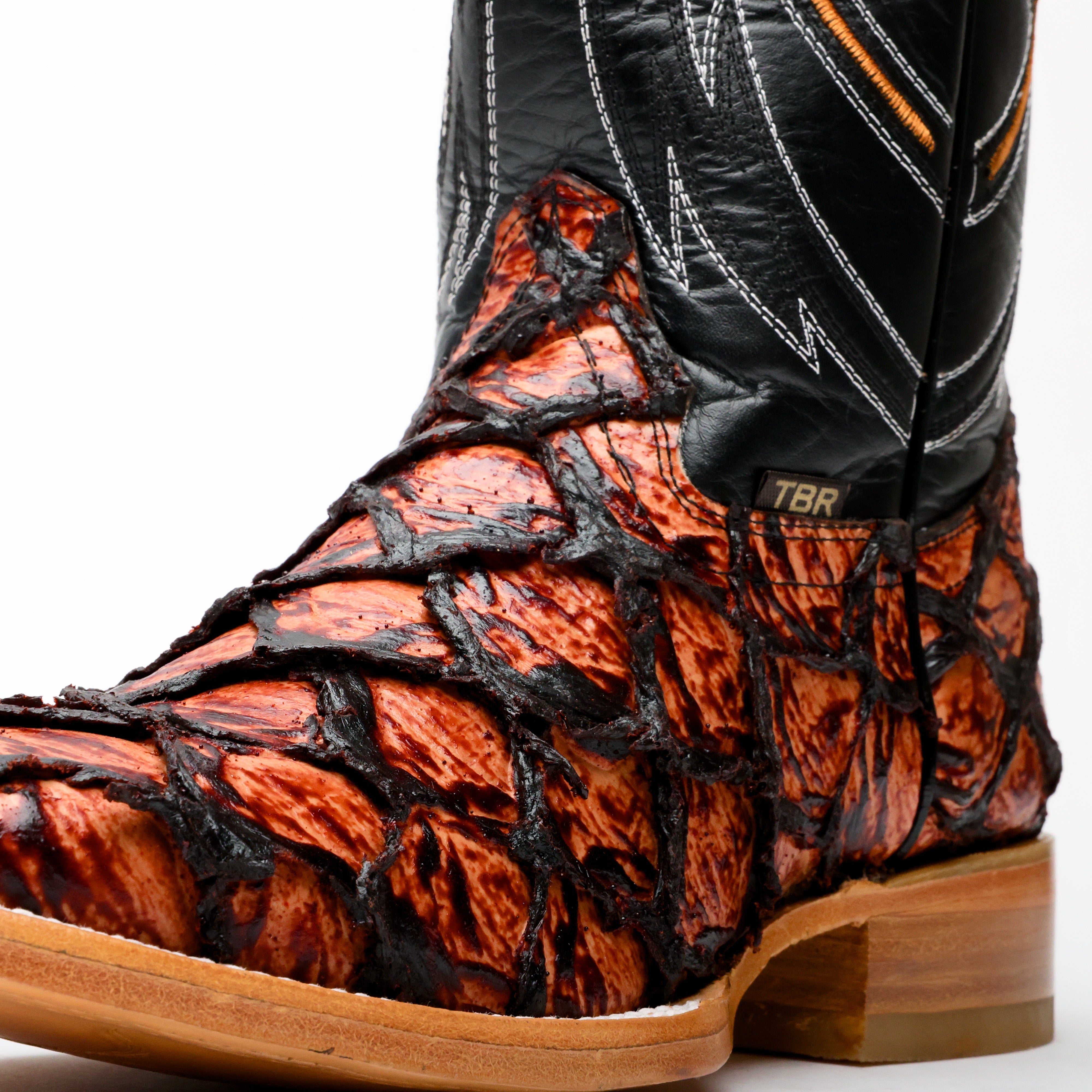 Cognac Jumbo Pirarucu Leather Boots - Square Toe