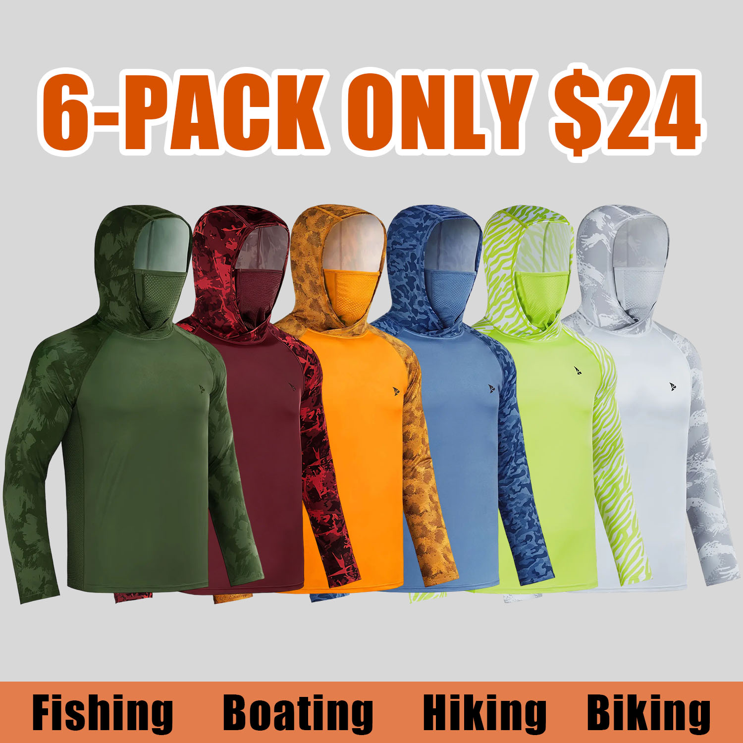 Men’s UPF 50+ Sun Hoodie Shirt with Built-in Mask Neck Gaiter – Lightweight, Quick-Dry, Breathable Long Sleeve for Fishing, Hiking & Outdoor Work