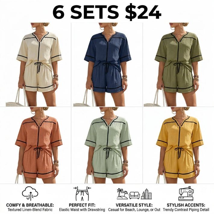 Women’s Premium Linen-Blend 2-Piece Summer Lounge Set