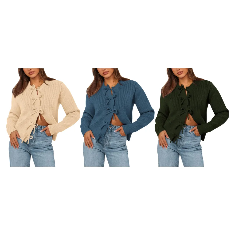 Open Front Long Sleeve Button Cardigan Sweaters for Women